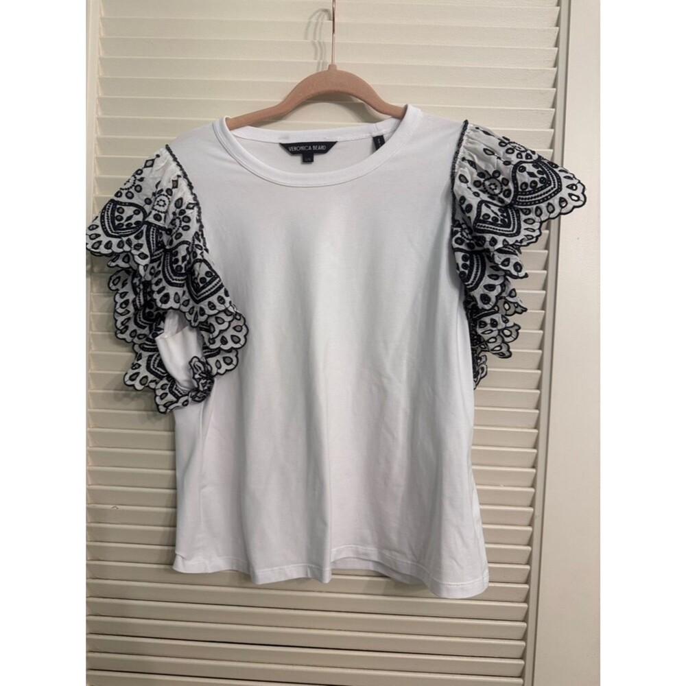 Veronica Beard Julianka Eyelet Top Size Large